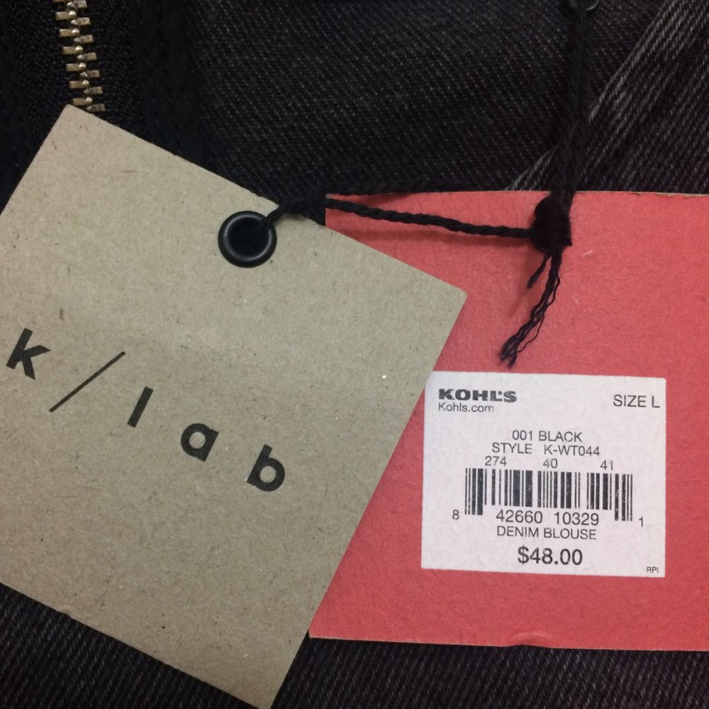 K/LAB Ruffle Sleeve Top Washed Out Black Denim NWT - Picture 7 of 10